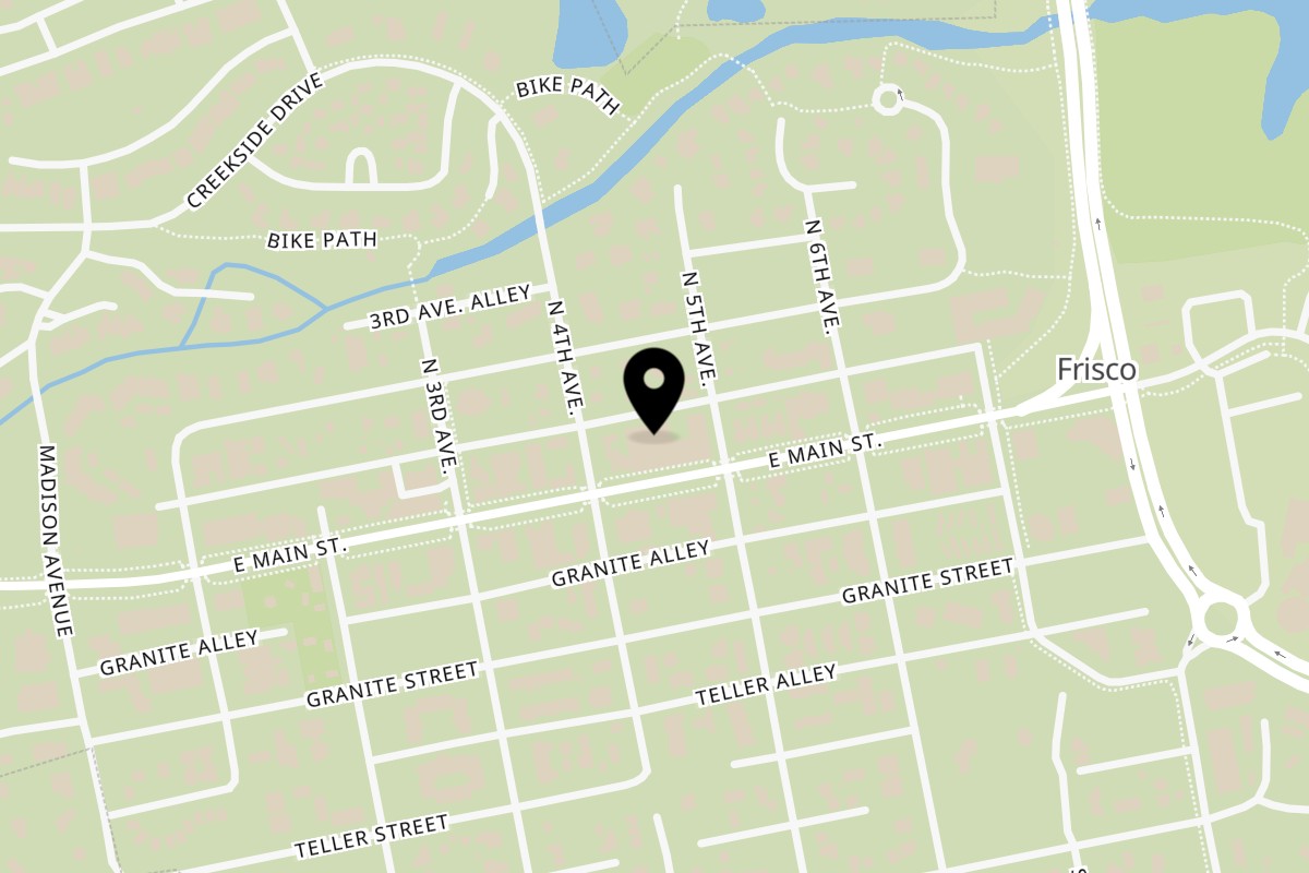 Map showing the location of Fritangas Mexican Restaurant Silverthorne Frisco on 409 E Main St in Frisco
